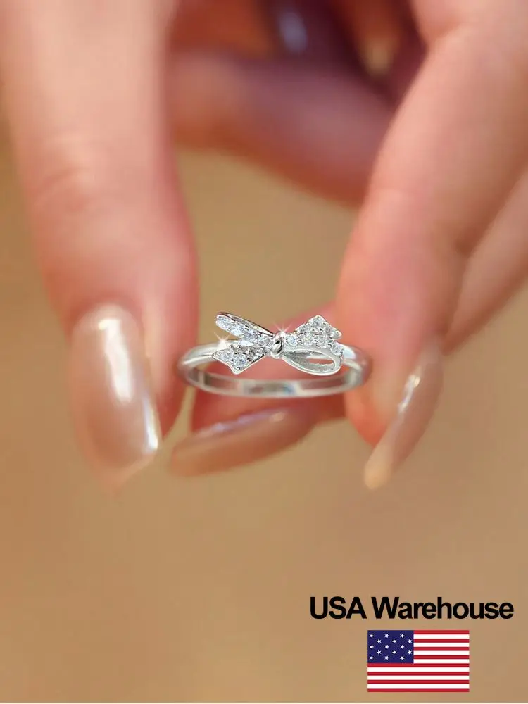 

925 Sterling Silver Luxury Personalized Advanced Shiny Bow Zircon Ring For Women Engagement Wedding High Quality Fine Jewelry