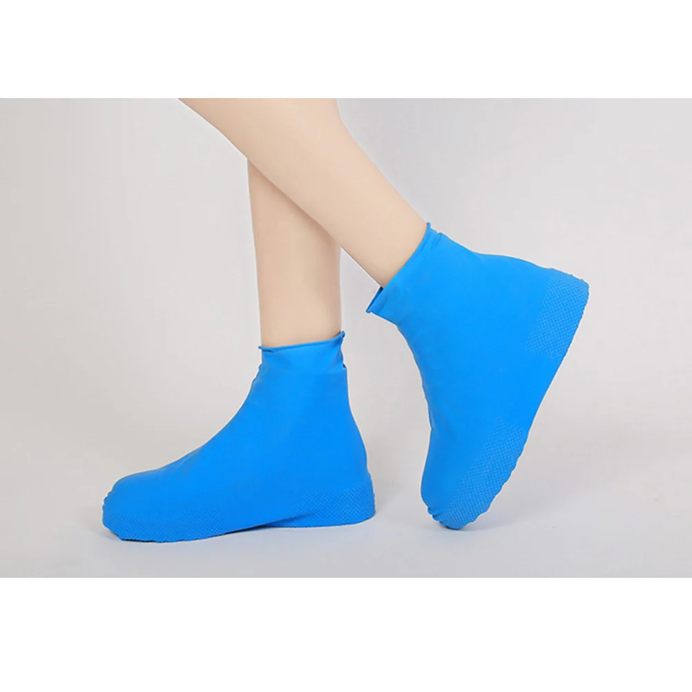 Rain Boot Covers Latex Shoe Waterproof Foot Booties Disposable Dust-proof Blue Indoor