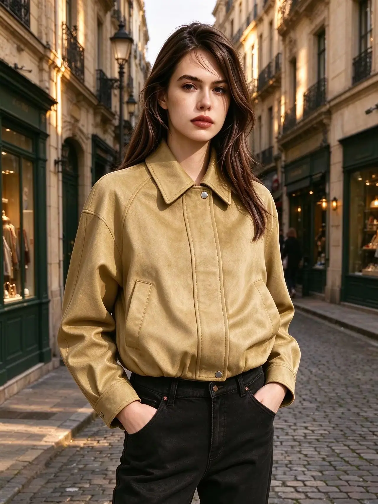 Streetwear Chic Yellow Suede Bomber Jackets Women Long Sleeve Zipper Short Coats Fashion 2026 Brand Fall Casual Girl Outwears