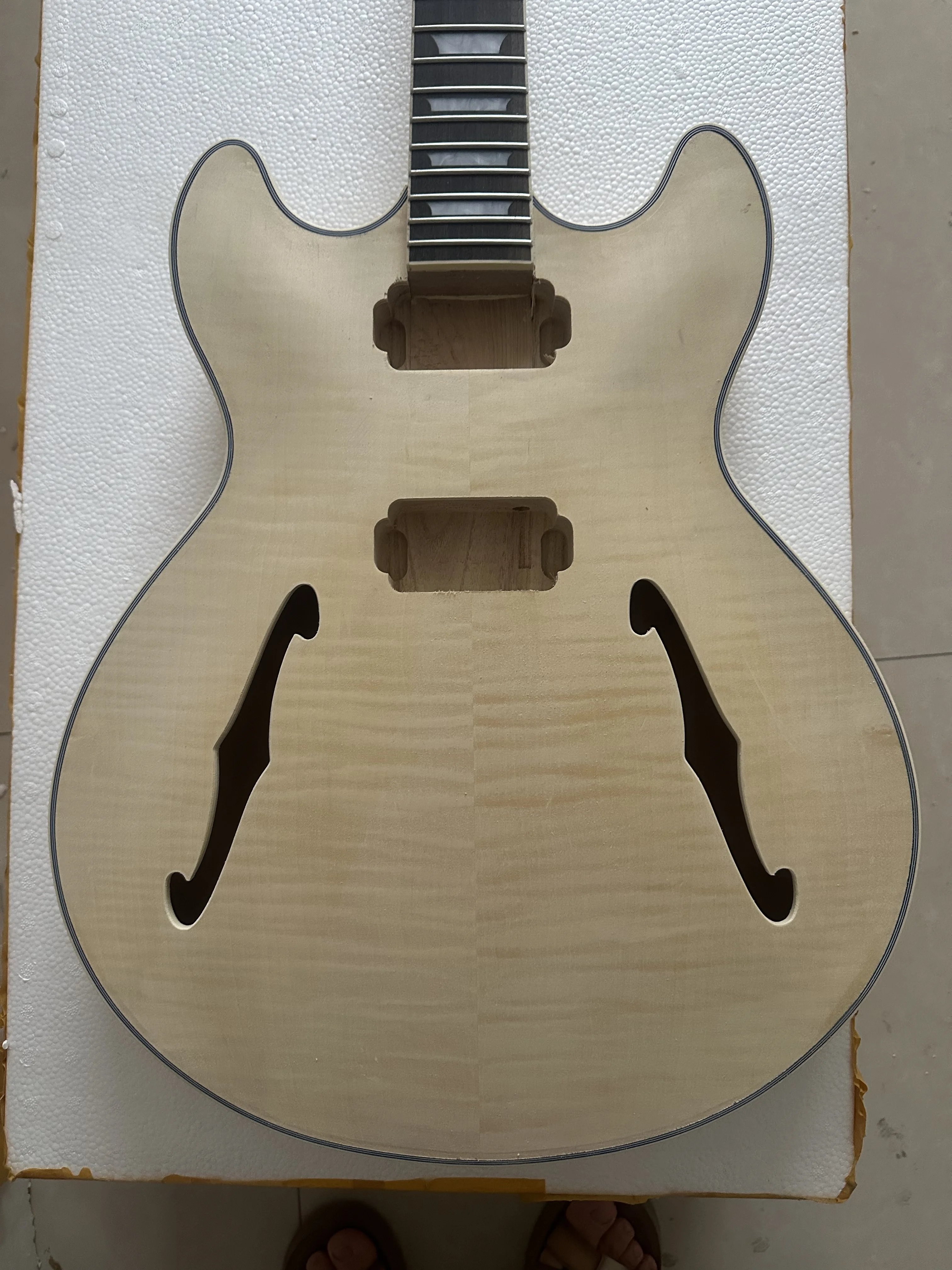 Hollow Body and neck unfinished diy electric kit part plywood body maple veneer maple neck JA ZZA Style F holes HH