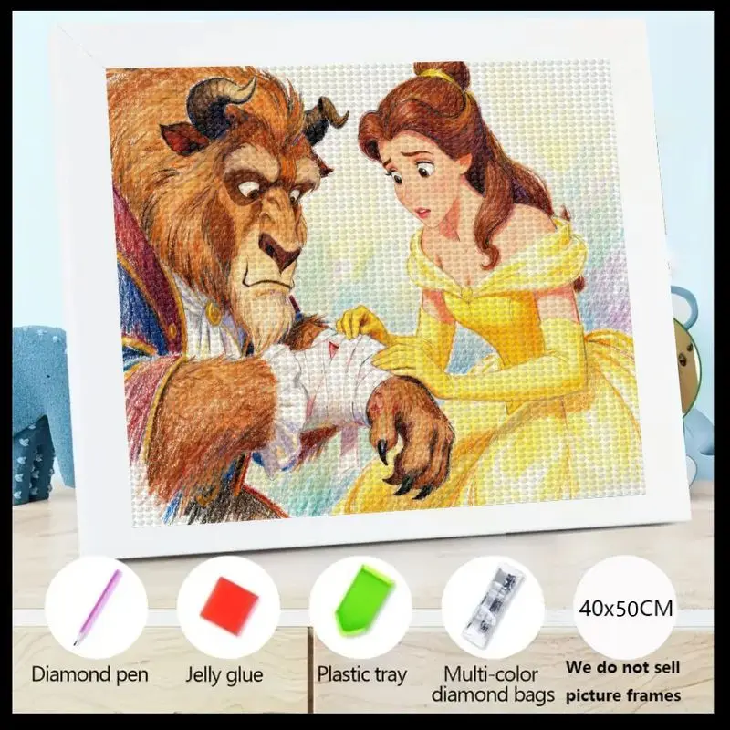 

1PC 5D Diamond Painting Beauty and the Beast Art Kit DIY Craft Set, Stunning Crystal Design Featuring Belle and the Beast, Compl