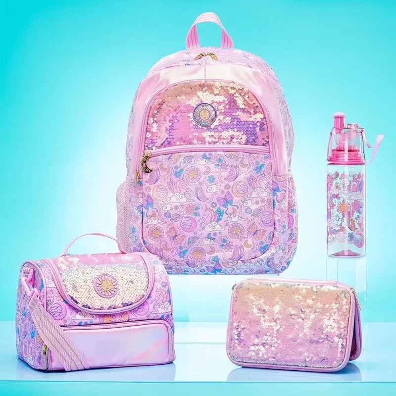 Australian Large Capacity Backpack Student Double-layer Portable Meal Bag Pink Glitter Pencil Case Multi-functional Backpack