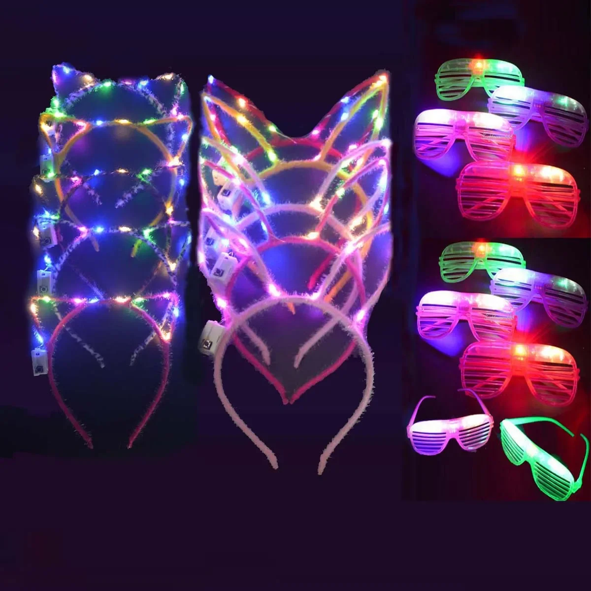 Light Up LED Shutter Shades Glasses Glow Cat Ear Bunny Flower Crown Headband Party Birthday  Wedding Festival