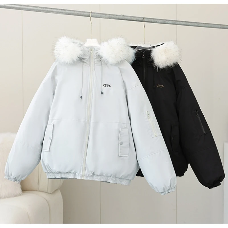 2025 Winter Fur Collar Hooded Women Parkas Fashion Comfortable Design Long Jacket Zipper Pockets Elegant Slim Thick Female Coats