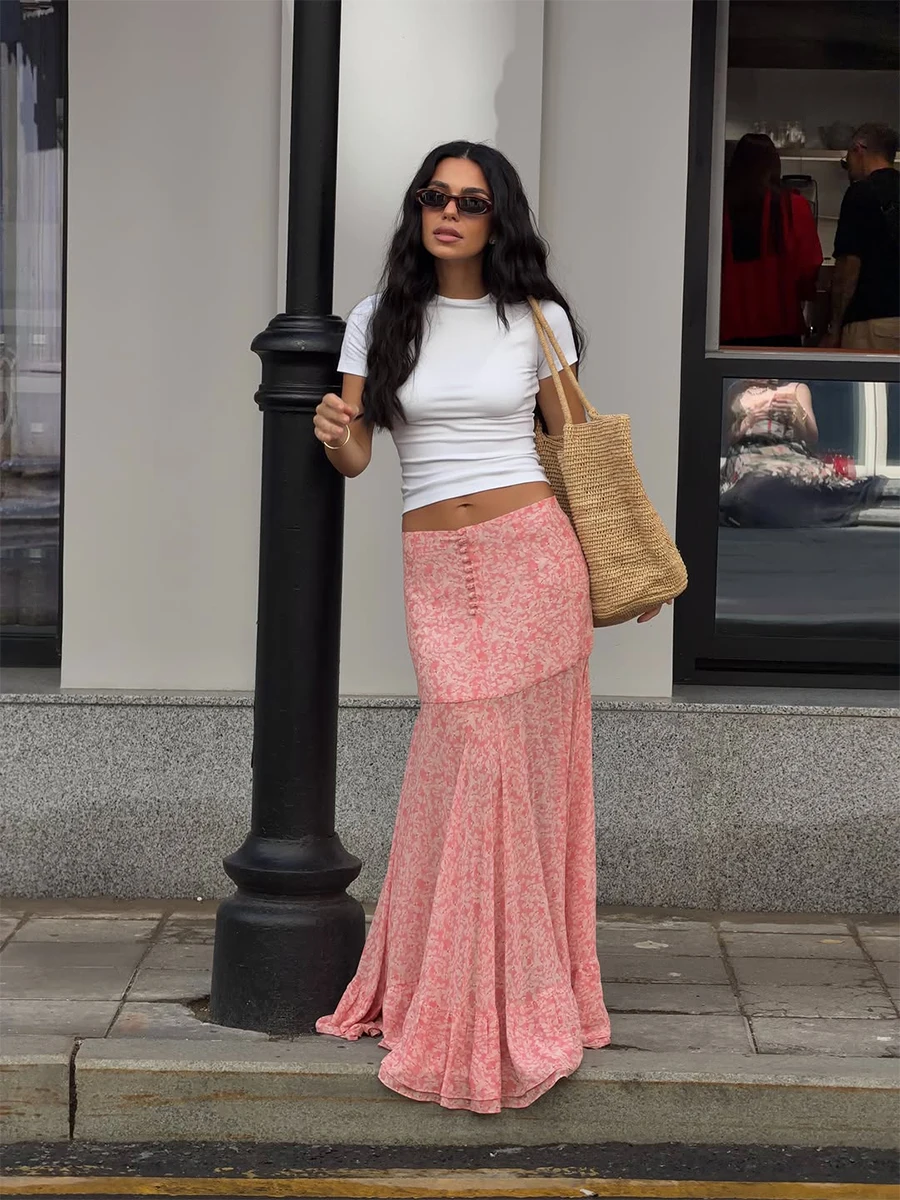 Bornladies 2026 Series European and American Low Waist Floral Slimming Fish Tail Women's Long Skirt Suitable for Beach Vacations