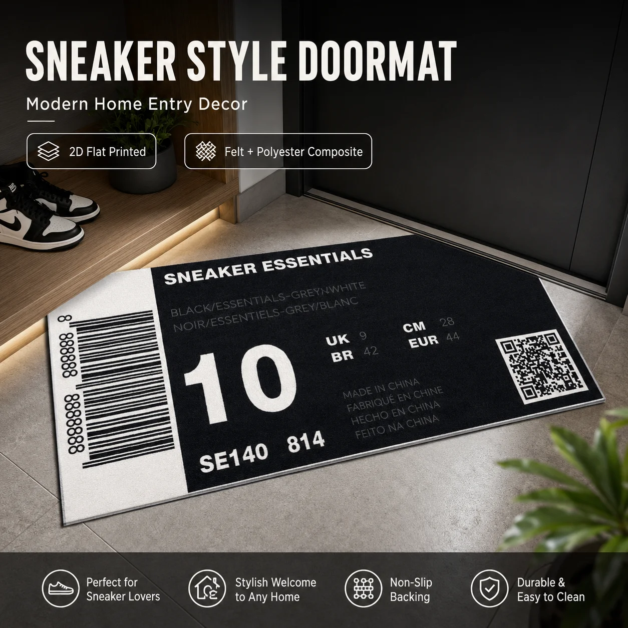 

Sneaker Box Label Doormat 2D Flat Printed Felt Floor Mat Creative Shoebox Hypebeast Entrance Rug Modern Room Welcome Decor
