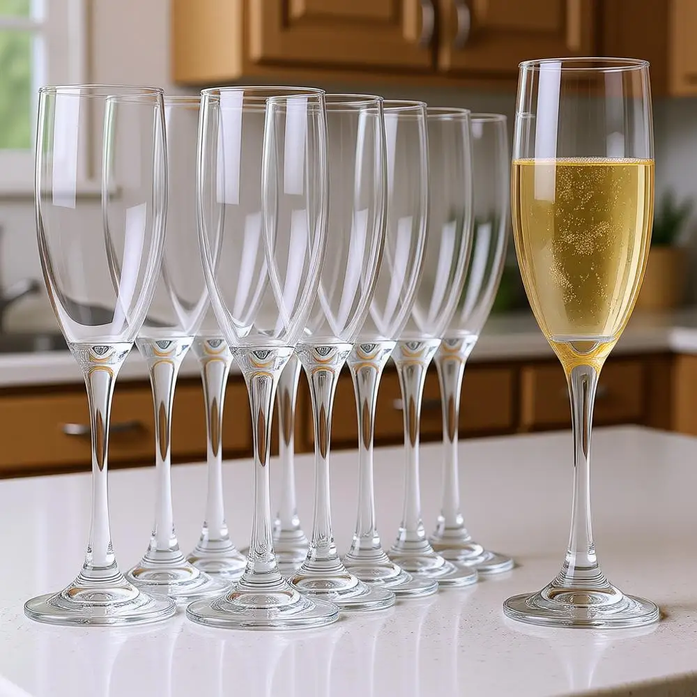 

Set of 12, 6 Oz Premium Champagne Glasses for Parties, Weddings, Classic Sparkling Wine, Crystal Clear