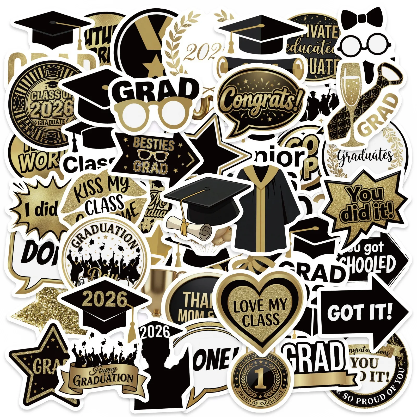 

50PCS Graduation Season Stickers Graduation Carnival Party Decoration Laptop Guitar Water Cup Waterproof Stickers Kids Toy