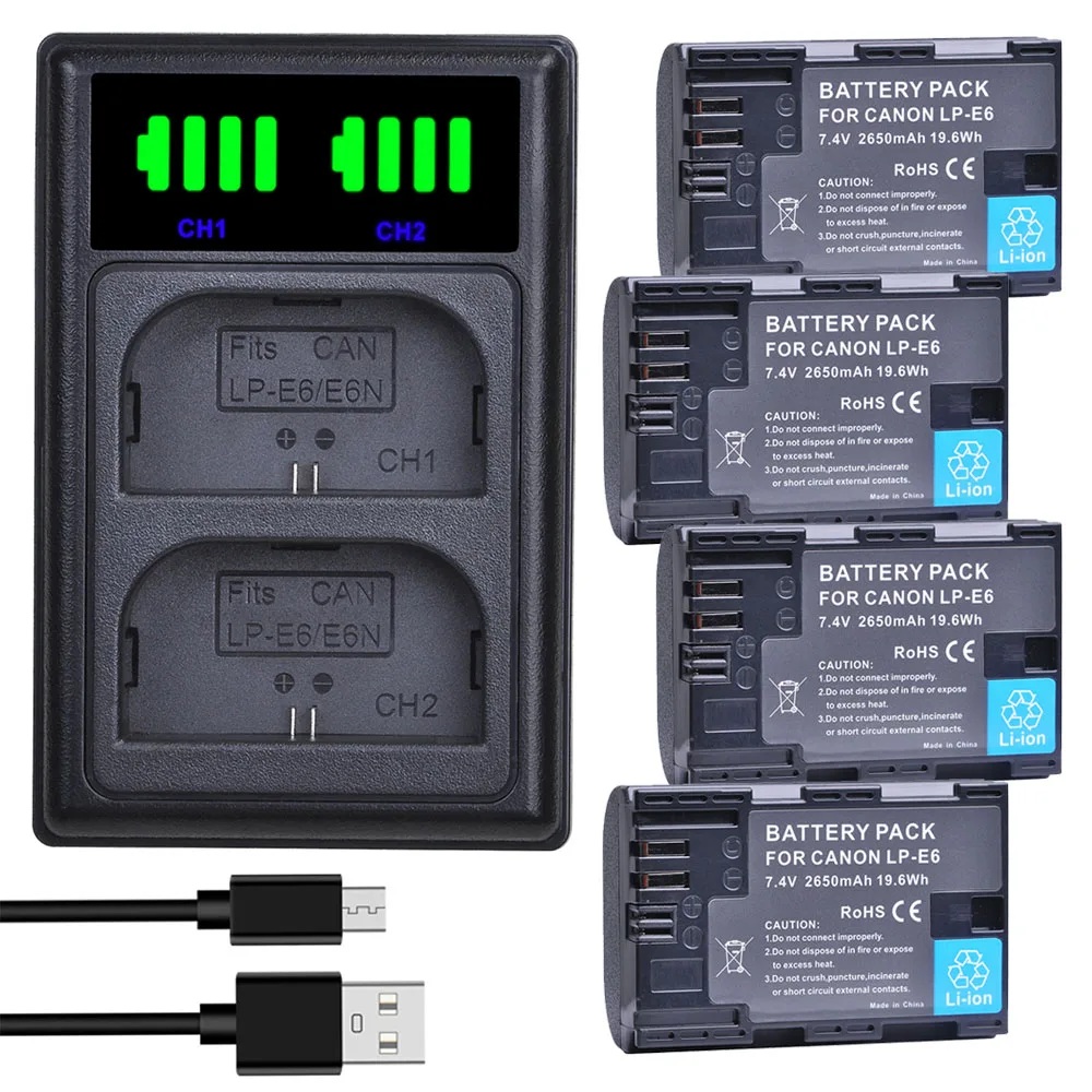 

Batmax LP-E6 LP E6 LP-E6N battery+New LED USB Charger for Canon EOS 5DS R 5D Mark II 3 5D Mark III 6D 7D 60D 60Da 70D 90D EOS R5