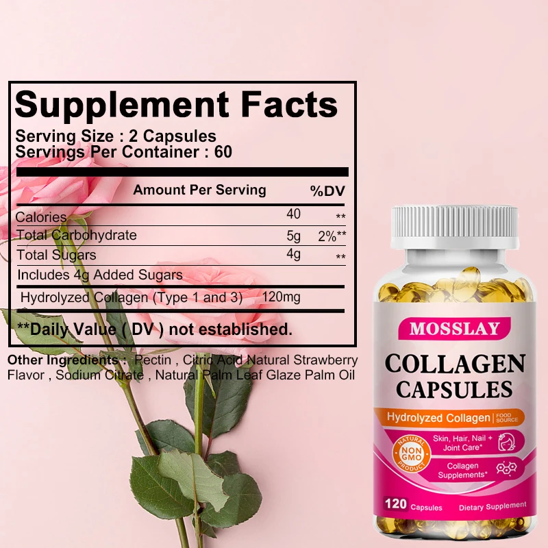 100% Natural Complex Collagen Peptide Supplement Dietary 120 Capsules