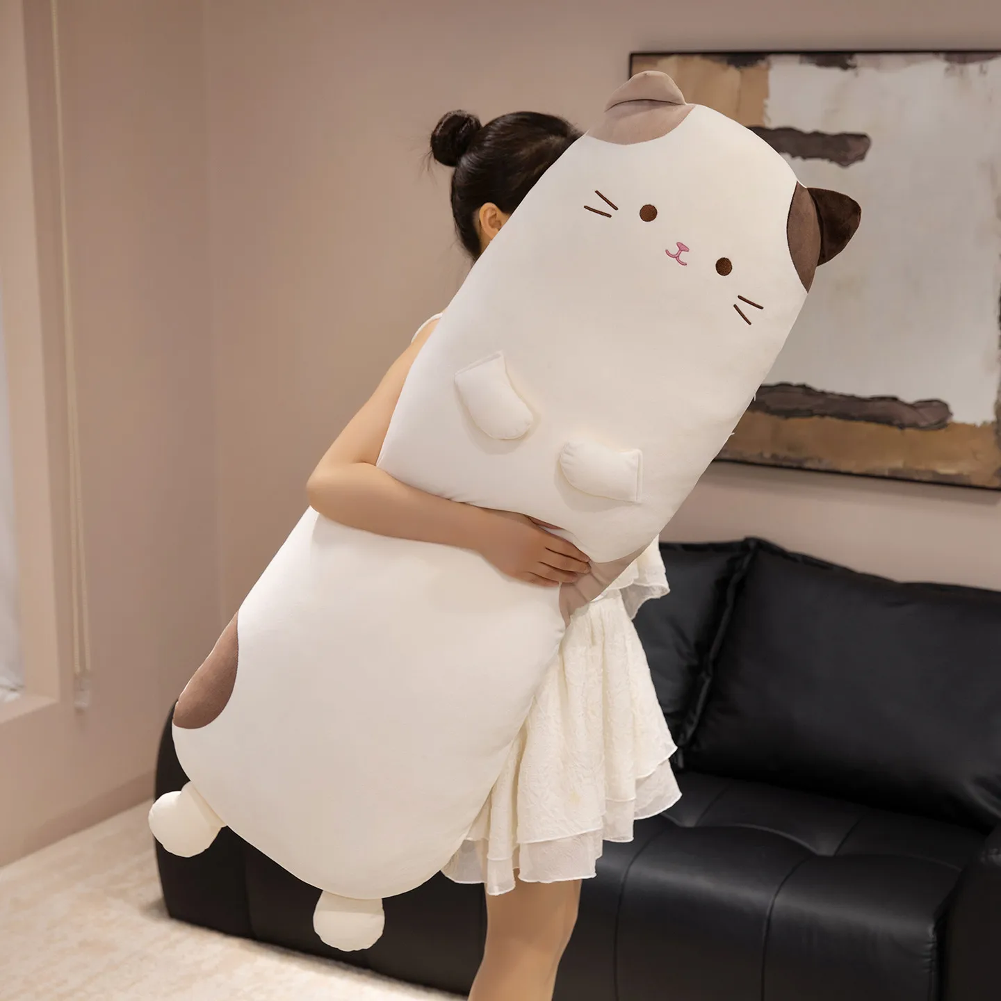 

Cute Calico Cat Plush Toys Cartoon Animal Long Cat Pillow Leg Clamp Washable Sleeping Companion Throw Pillow