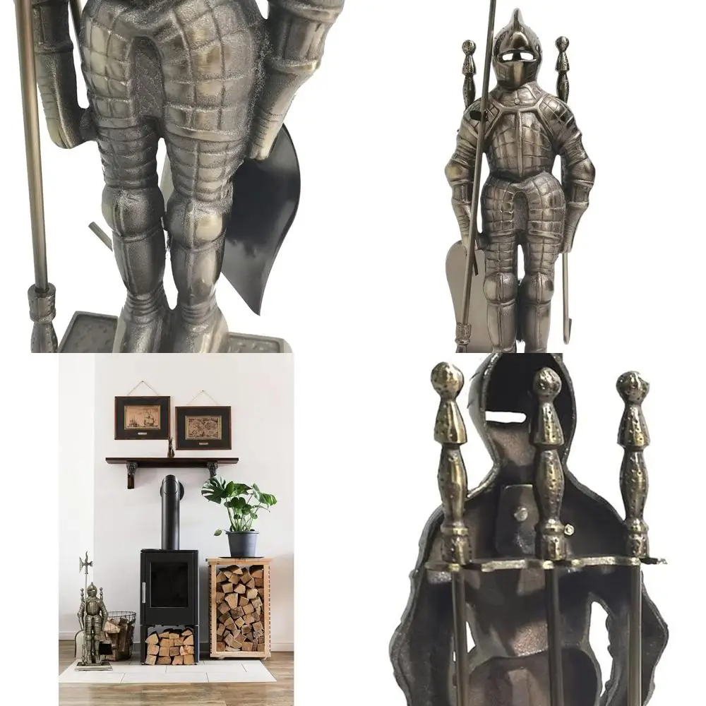 

Средневековый рыцарь, антикварный латунный чугунный набор инструментов для камина