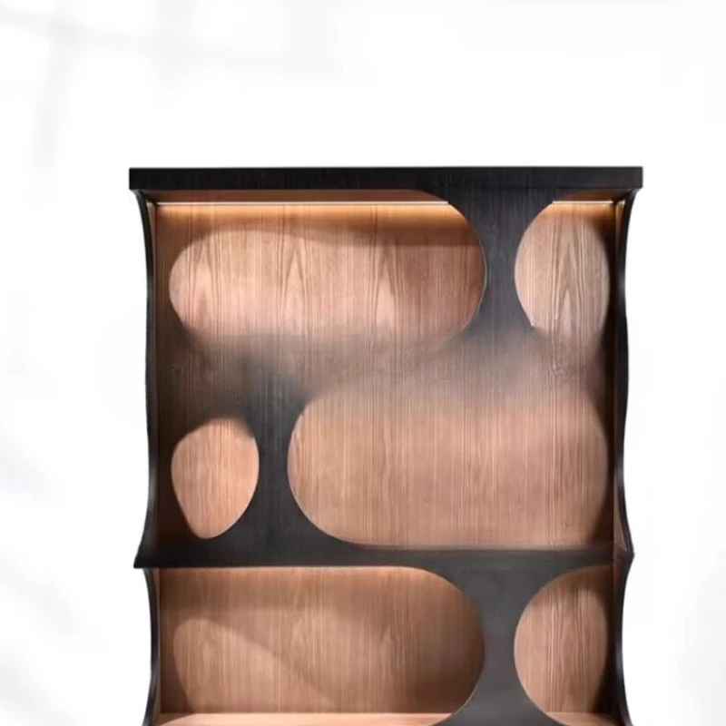 

Solid wood black bookshelf household study cabinet floor display cabinet