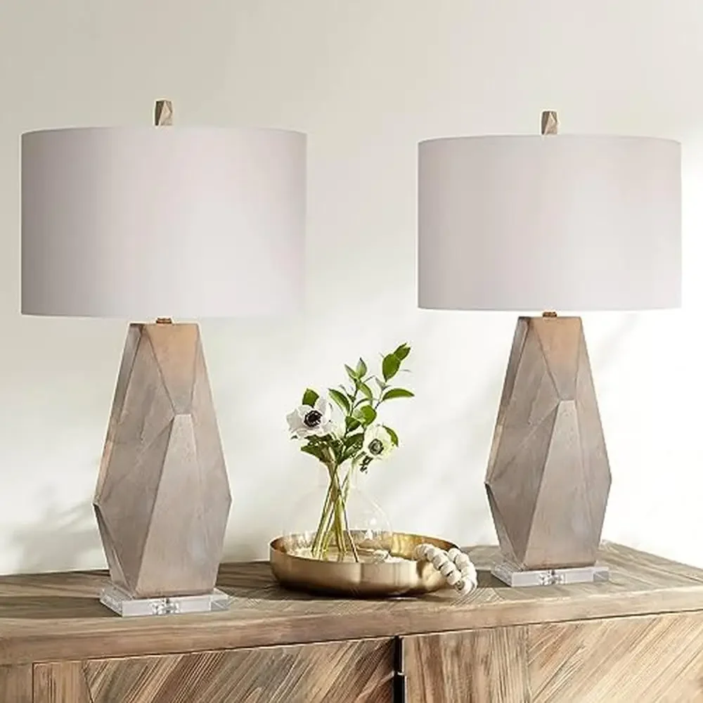 Modern Geometric Resin Table Lamps Set of 2 Gold Finish Bedroom Lighting