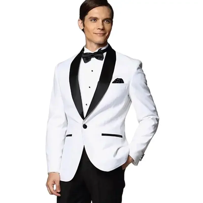 One Piece White Jacket Black Shawl Lapel One Button Slim Fit Elegant Groom Outfits Men Blazer Formal Wedding Occasion Coat