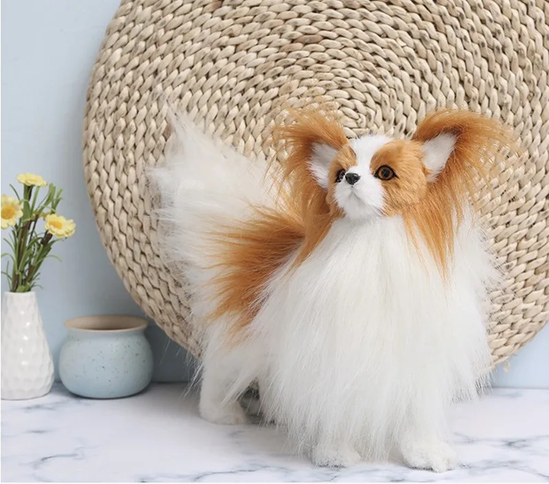 Simulation butterfly dog fur toy crafts Model Plastic&furs papillon Dog Home Desk Decoration Toy Gift d0879