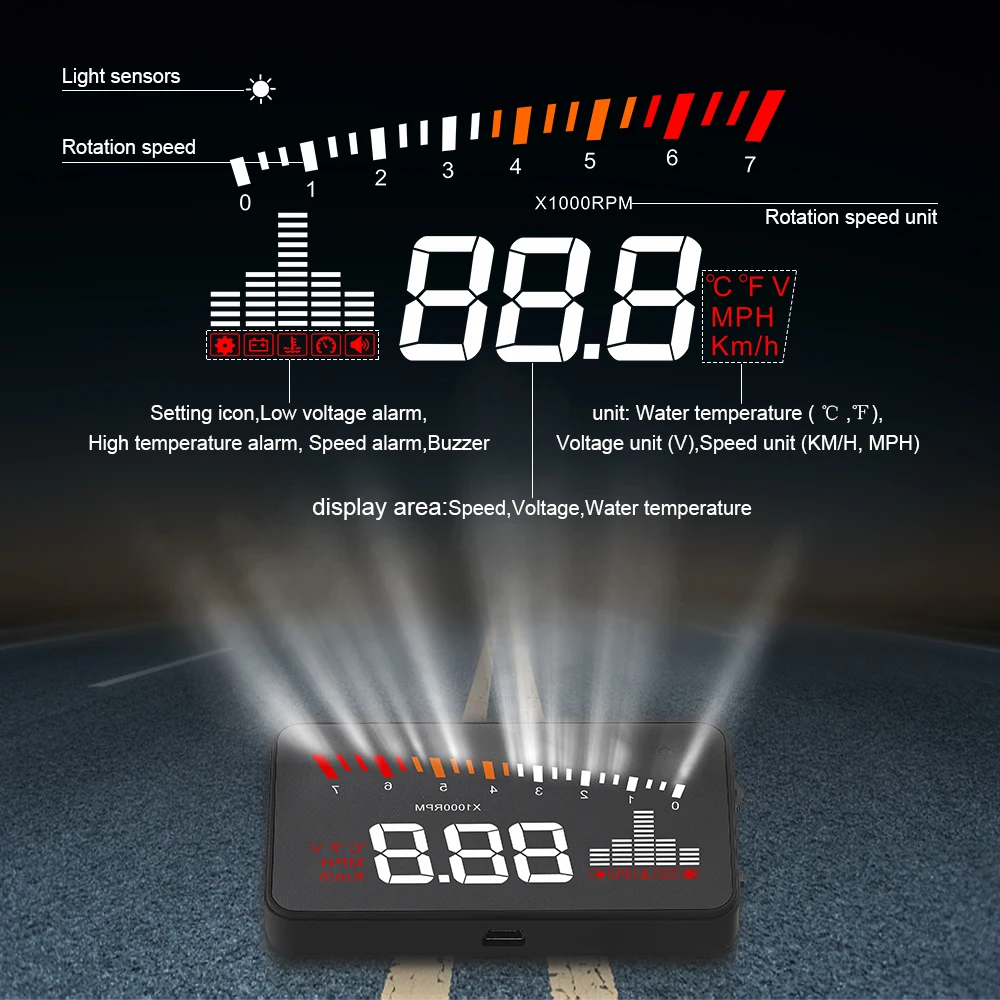 AD X5 OBD2 Head Up Display HUD Car Digital Speedometer Tachometer Water Temperature Voltage Auto projector Display RPM Meter