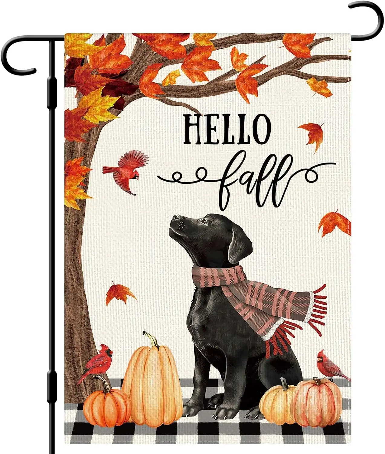 DLZDN Hello Fall Dog Pumpkin Garden Flag Black Labrador Maple Leaves Flag 12×18 Inch Double Side Vertical Burlap Farmhouse Y yyi
