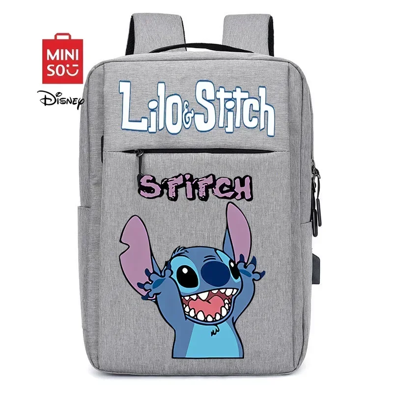 MINISO Disney 2025 New Cute Lilo & Stitch Charging Backpack Large Capacity Student Laptop Bag Teenage Casual Fashion Schoolbag