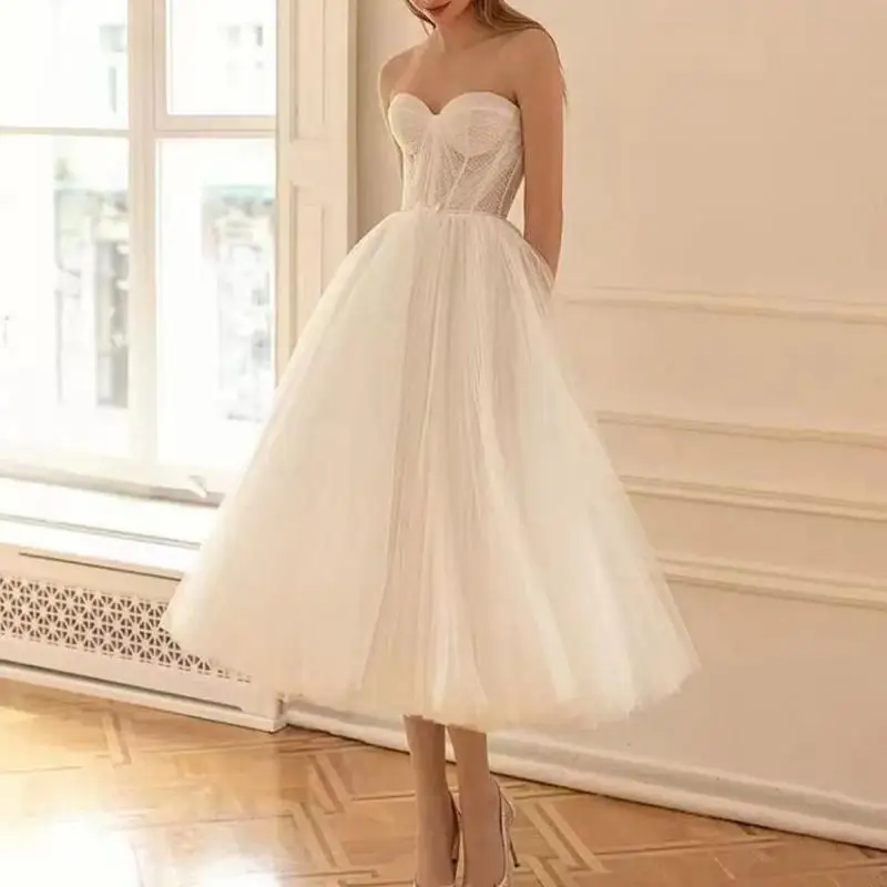 Simple Tulle Wedding Dress For Bride Sexy Strapless Backless Party Dress 2024 Newest Elegant A Line Vestidos Customized