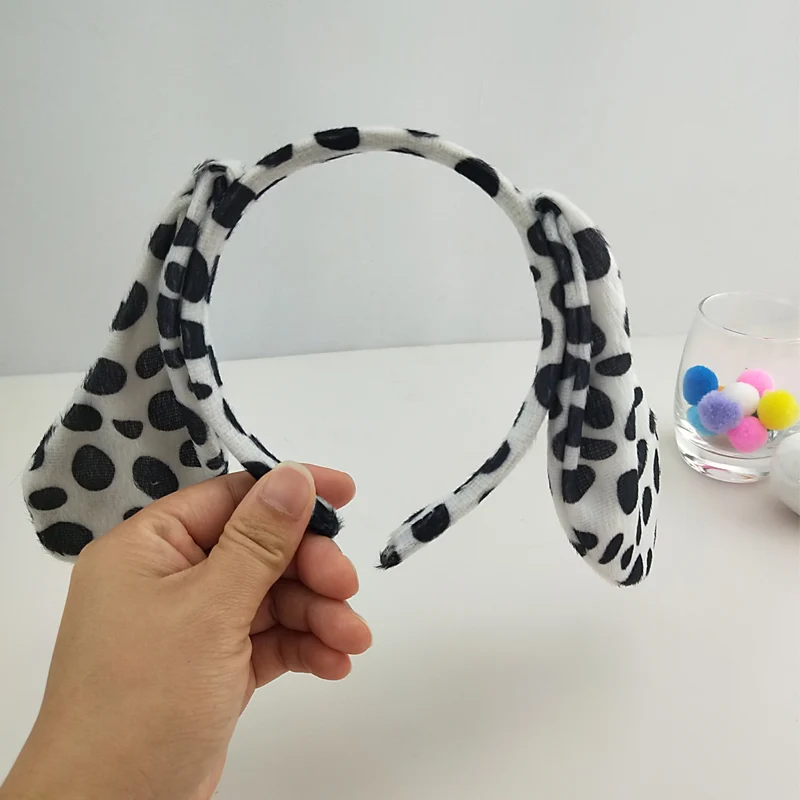 Adult Kids Plush Cartoon Boy Dalmatian Animal Dog Headband Ear Bow Tail  Gift Birthday Party Cosplay Costume Halloween Christmas