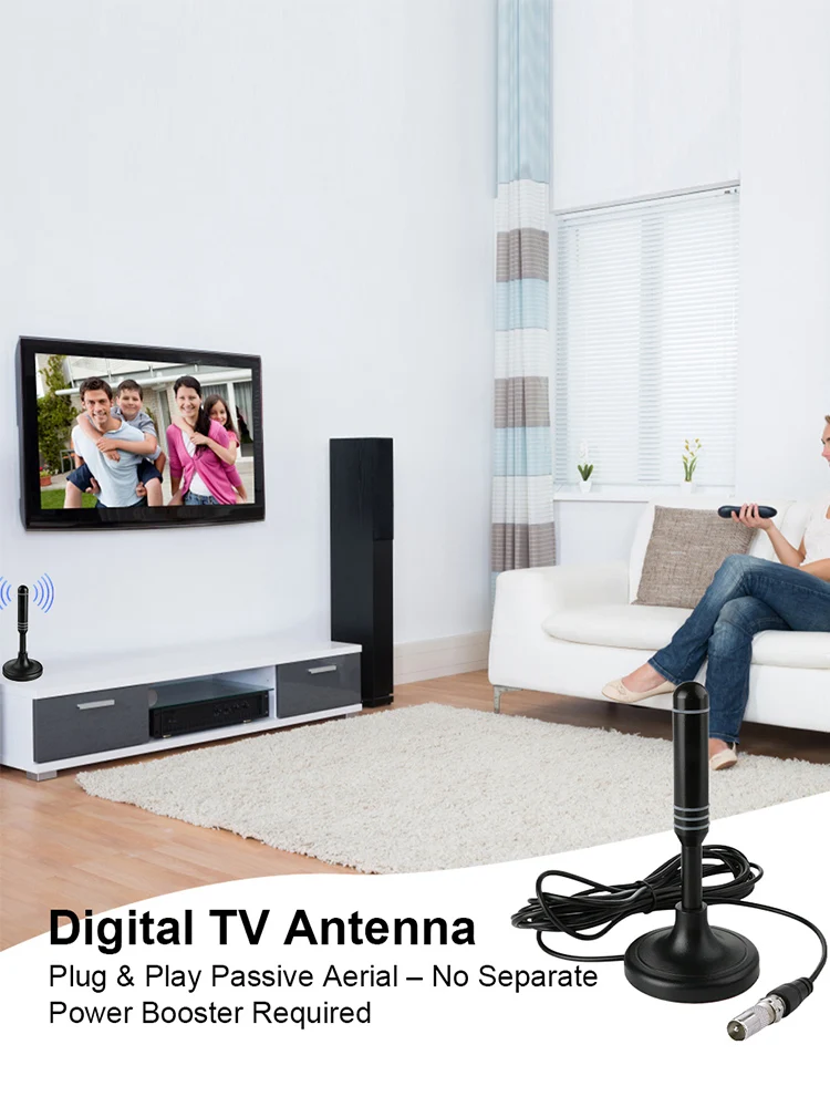 

Portable TV Antenna 300cm Coax Cable Digital Receiving Antenna DVB-T DVB-T2 DAB Indoor Outdoor Digital HD Freeview Aerial Plug a