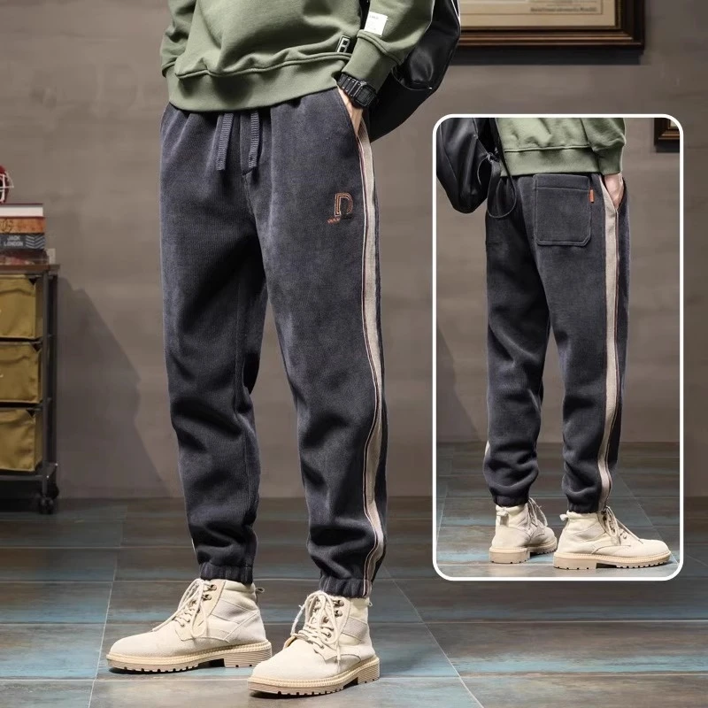 

Corduroy Sports Pants for Men Loose Fit Korean Sle Trendy Retro Workwear Trousers Elastic Waist Youth ular Long Pants