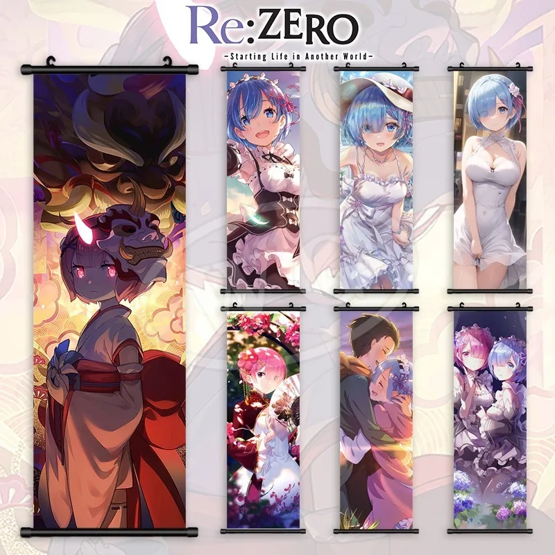 Re Zero Kara Hajimeru Emilia Rem Ram Scroll Canvas Wall Hanging Painting Home Decor Anime Poster Wall Art Room Decoration