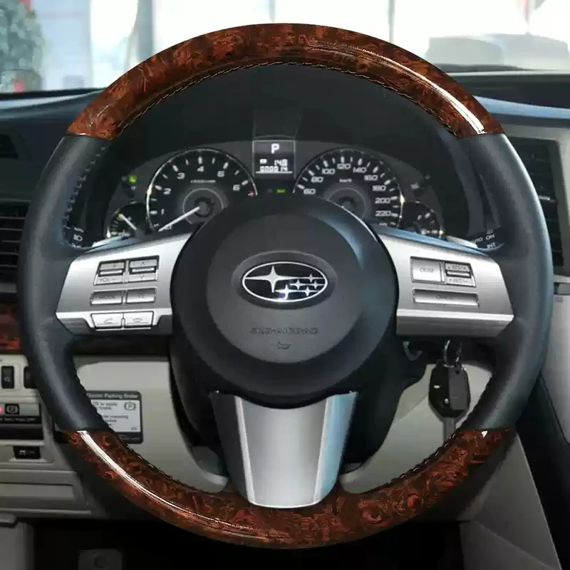 

For 08-24 Subaru Forester Outback Mahogany Grain Interior Hand-stitched Anti-skid Leather Car Steering Wheel Cover Accessories