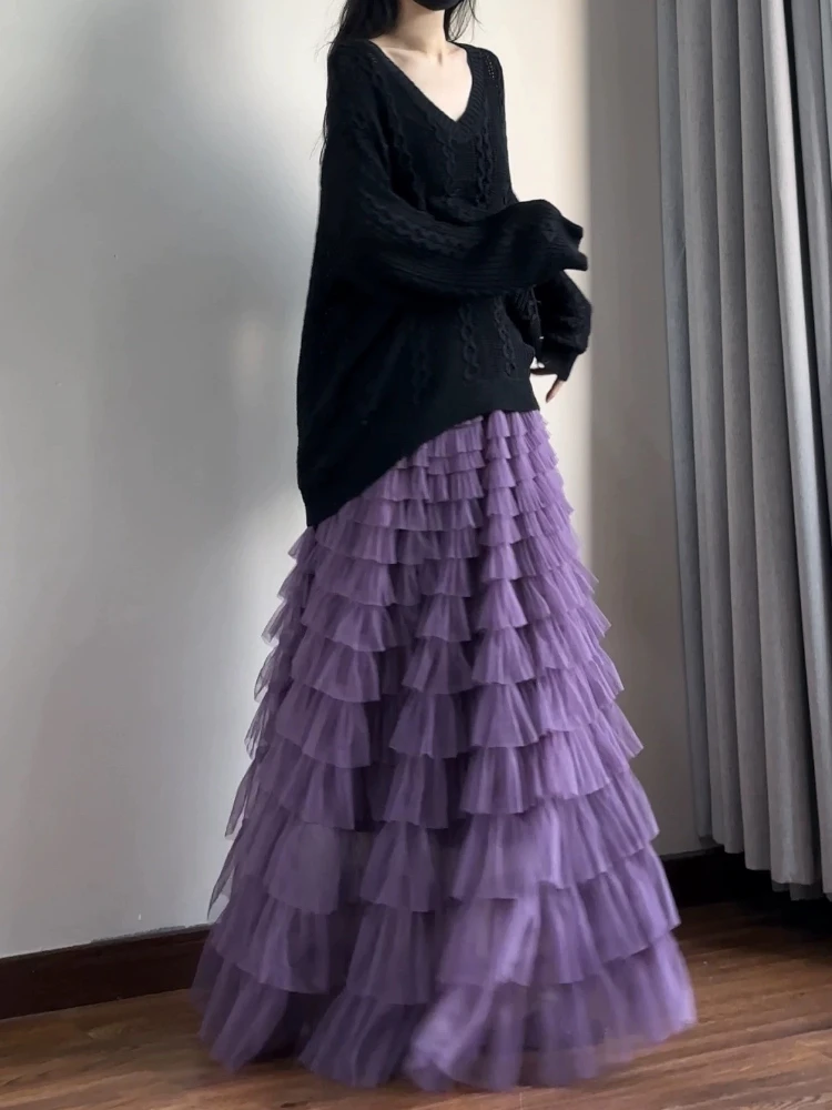 

Юбка-фея Фиолетовая юбка-тортик Пышная юбка из тюля Me f-длина Многослойная длинная юбка длиной до щиколотки от Reading Artistry