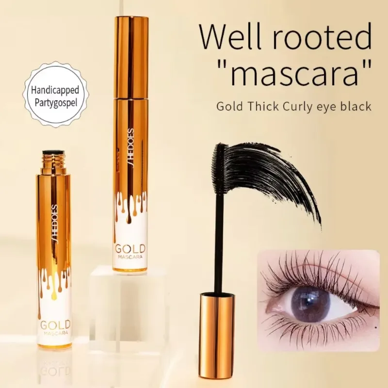 Dik krullend oog zwart waterdicht niet-vlekkend slank duurzaam en make-up gratis oog zwart goudkleurige mascara