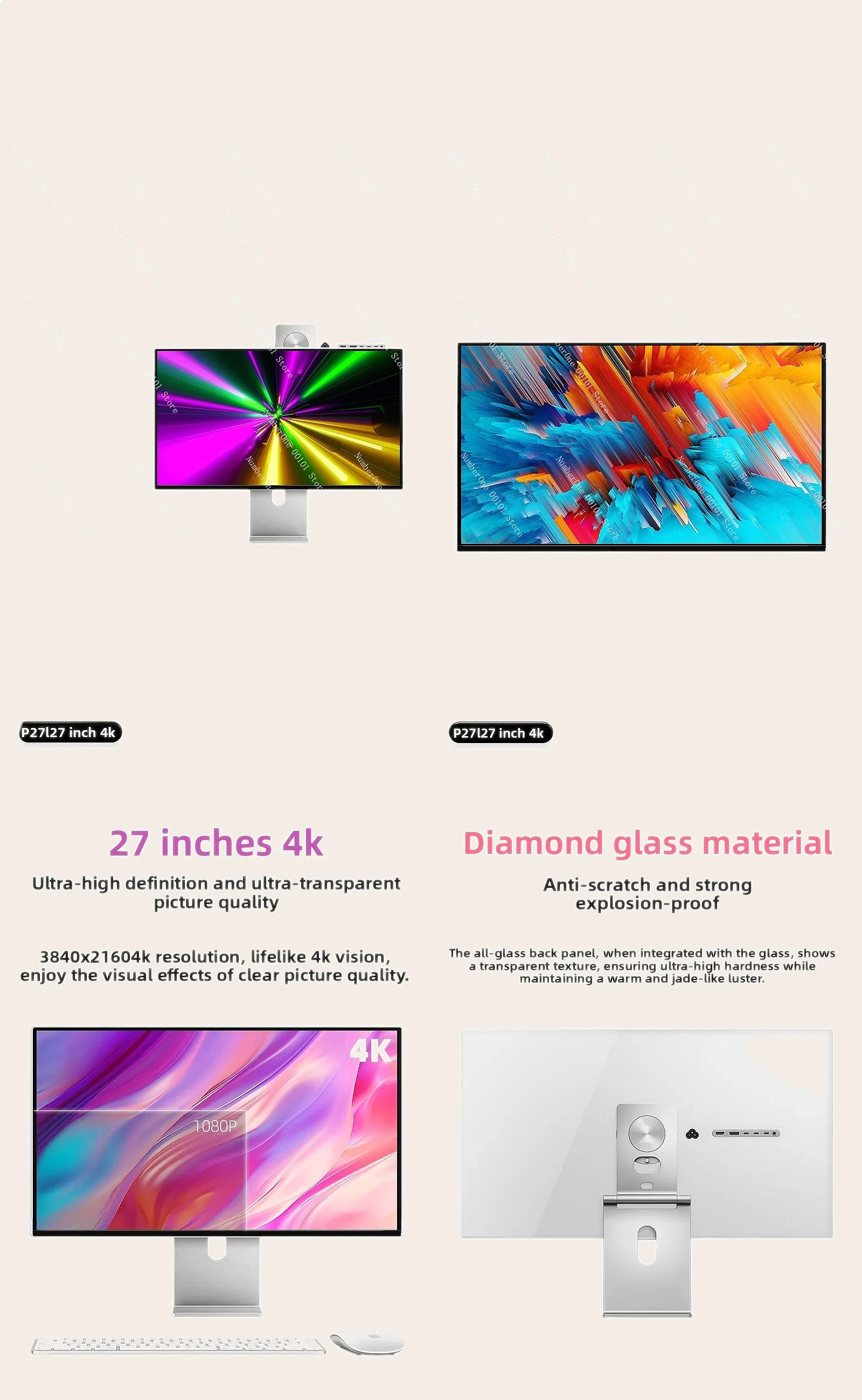 27 inch 4K Monitor 65W Reverse Charging Glass Matte Clip Design for iMac Rendering