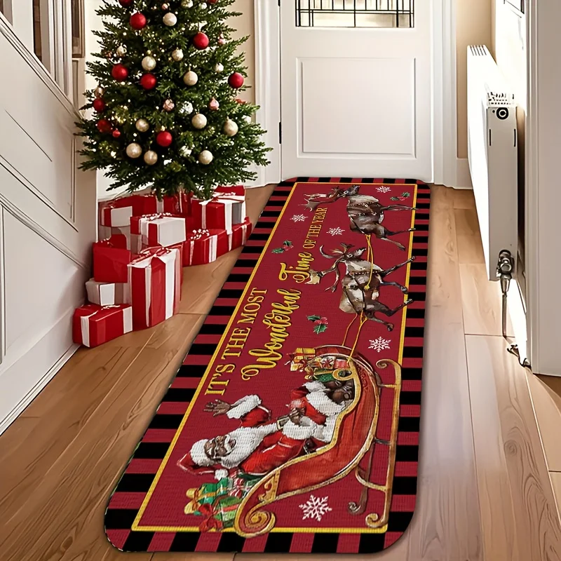 Wonderful Time Christmas Santa Sleigh Bedroom Living Room Laundry Floor Mat Entryway Area Rug Kitchen Runner Rug Anniversary