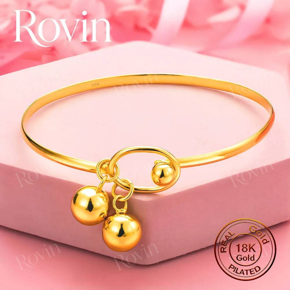 18K Gold Exquisite Three-Bell Pendant Bracelet – A Stylish Accessory for Women, Perfect for Weddings and Parties