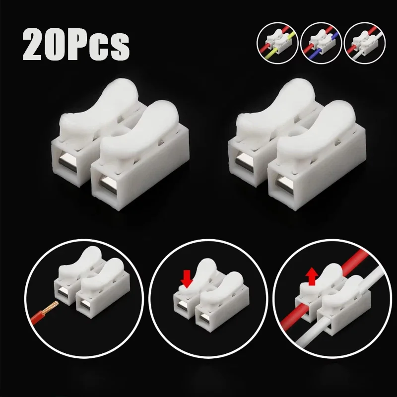 20pcs CH2 Spring Quick Wire Connectors Cable Clamps Terminal Block LED Strip Light Replace Electrical Tapes Cable Clamp Tools