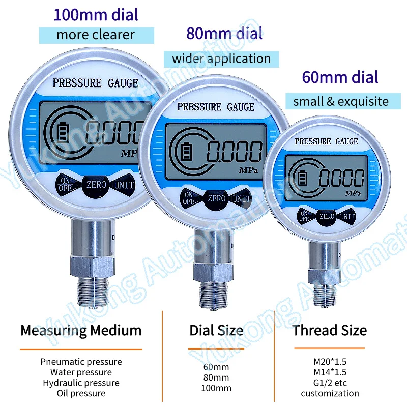 hydraulic pressure gauge LCD -0.1~100Mpa high precision vacuum pressure gauge 100Kpa 10bar water oil digital pressure gauge