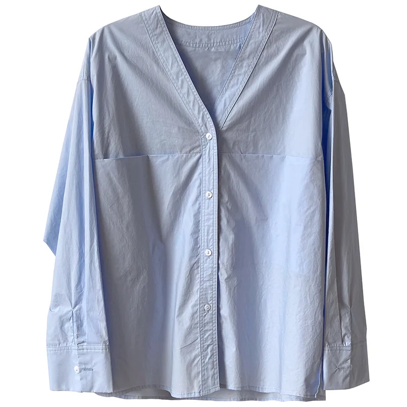 Simple V-Ne Long Sve Women's irt Spring 2023 Design Sensation  Lazy Sle Cotton Casual Loose Fit Open Cardigan