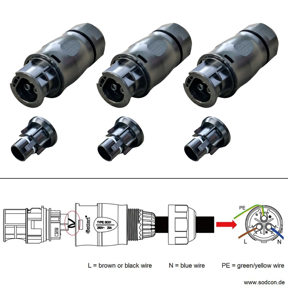 Tappo terminale femmina con connessione solare impermeabile a 3 poli per Betteri BC01 25A 4000V AC per connettore fotovoltaico
