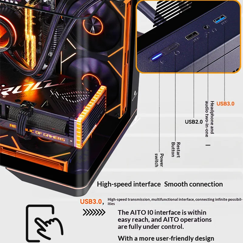 Picture 6: WJCOOLMAN AITO Mini MATX PC case RGB light strip 240 water cooler Integrated curved glass computer case