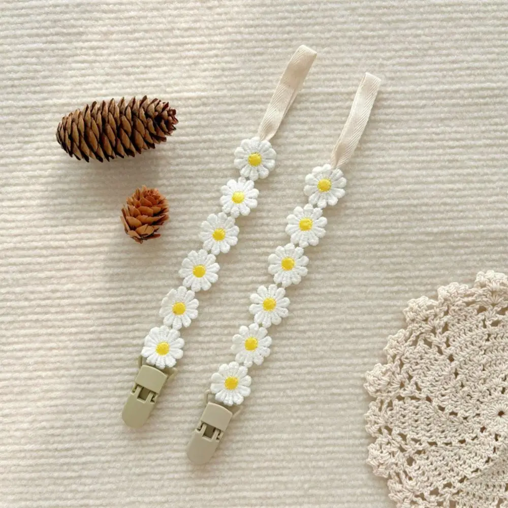 Cute Daisy Baby Pacifier Chain Adjustable Teether Straps Soother Holder Dummy Clips Flower Nipple Holder Clips Baby