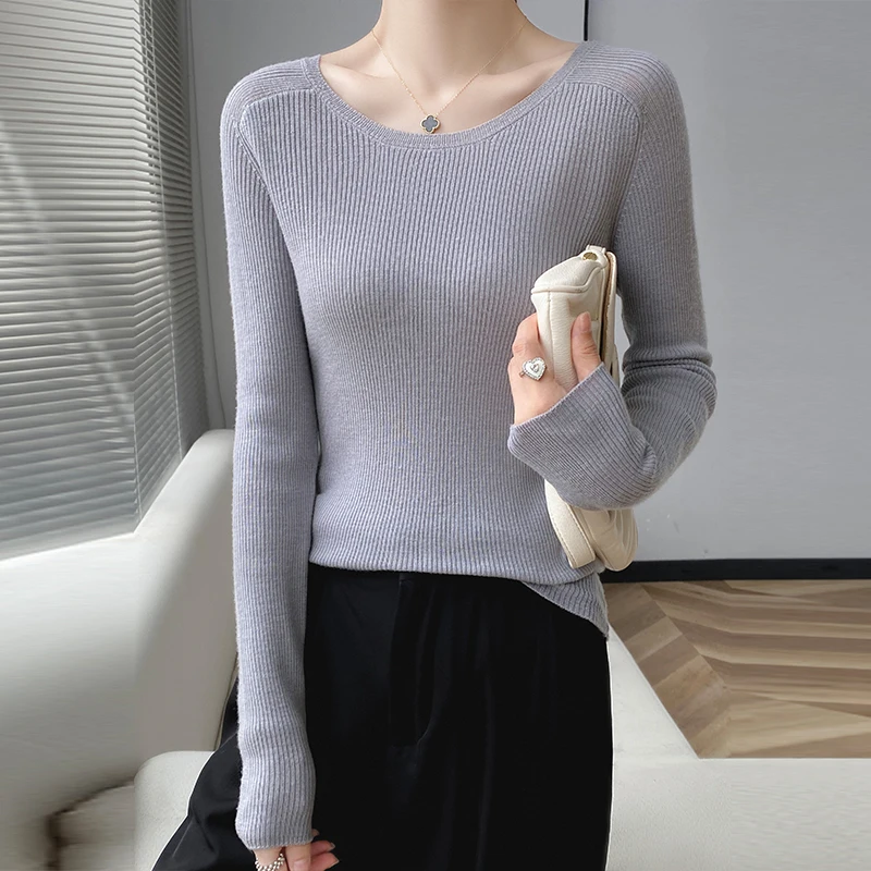 100% pure sweater ladies' sweater knitted bottoming shirt in autumn and winter O-neck pullover slim high-end joker inside.