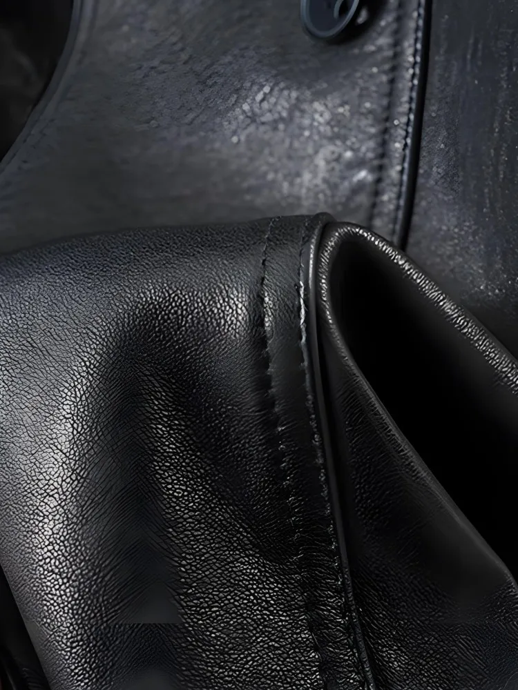 Giacca da donna in vera pelle con bottoni neri stile High Street Tasca alla moda Comodo capispalla corto in pelle di pecora a maniche lunghe