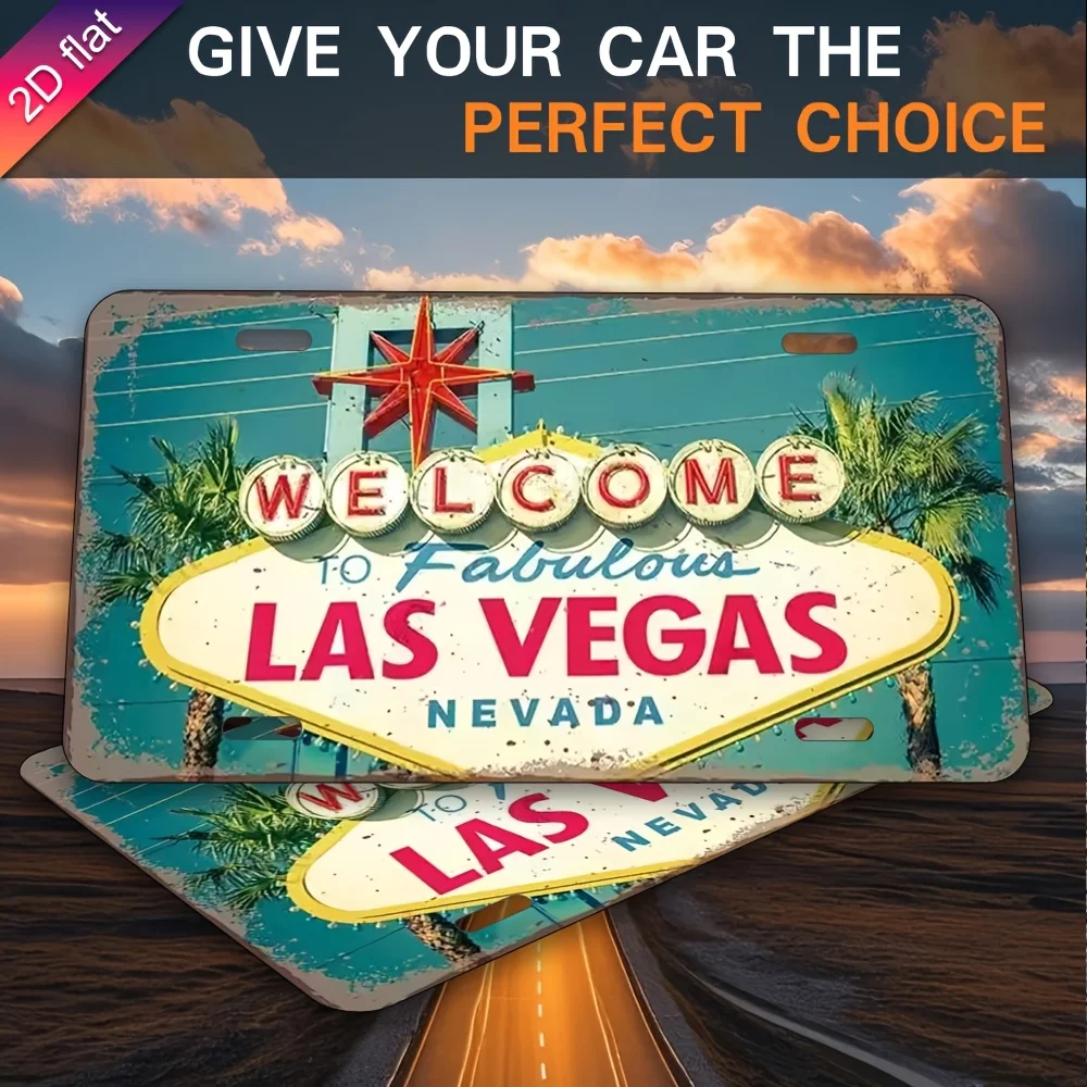 Nummernschild aus Metall und Aluminium – UV-gedrucktes Design, Retro-Willkommensschild von Las Vegas für Zuhause, Café, Restaurant, Garagendekoration,