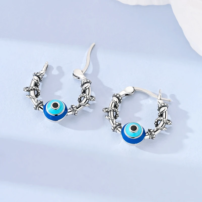 Hot Sale 925 Sterling Silver Earring Dolphin Cheetah Panda Cat Blue Eye Hoop Earrings Fit Women Girl Party Fine Jewelry Gifts - view 2