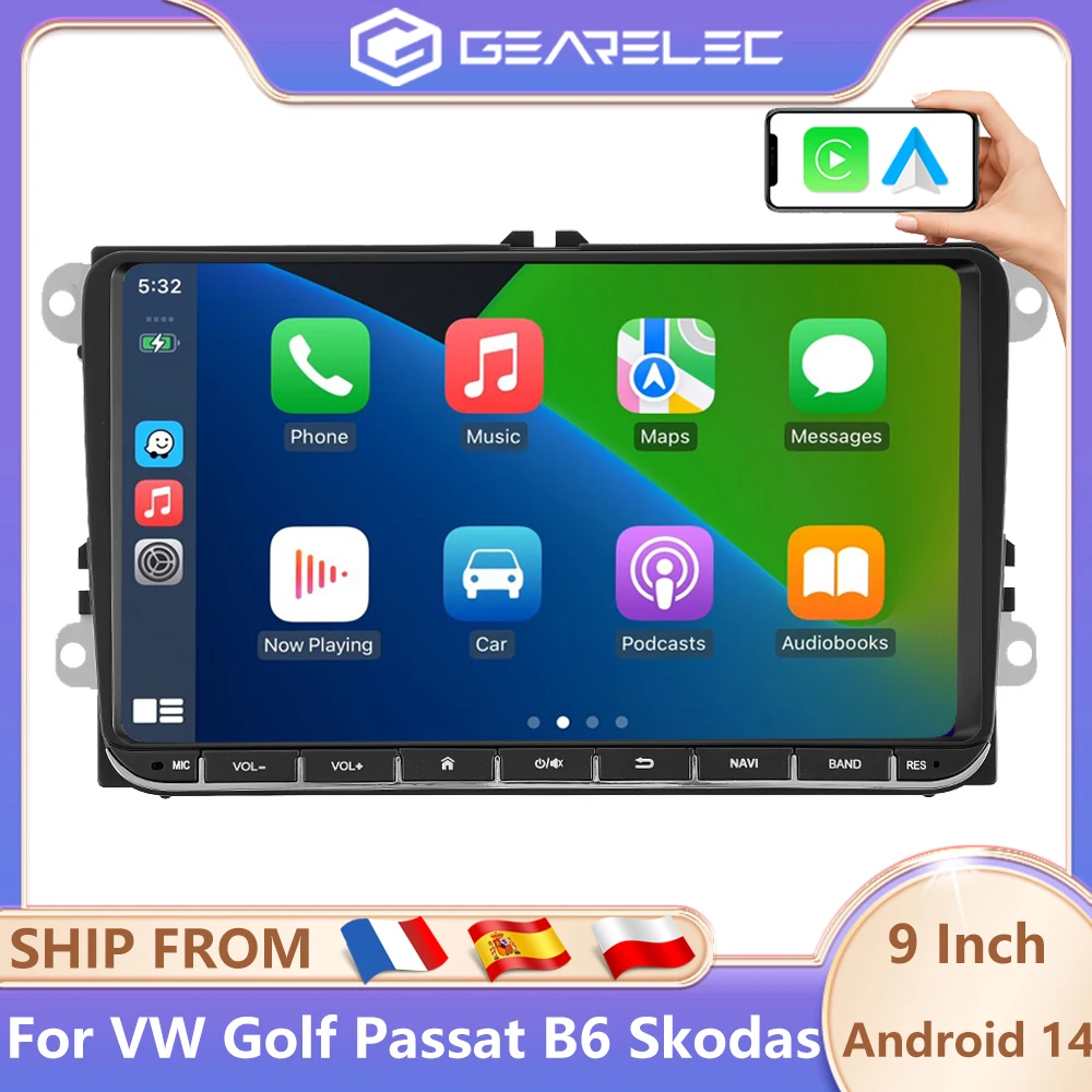 Image of GEARELEC 9 Zoll Carplay 2 Din Android 14 Autoradio für VW Volkswagen Golf Passat B6 B7 Skoda Octavia Polo Tiguan Auto-Multimedia-Player WIFI FM RDS GPS Autoradio