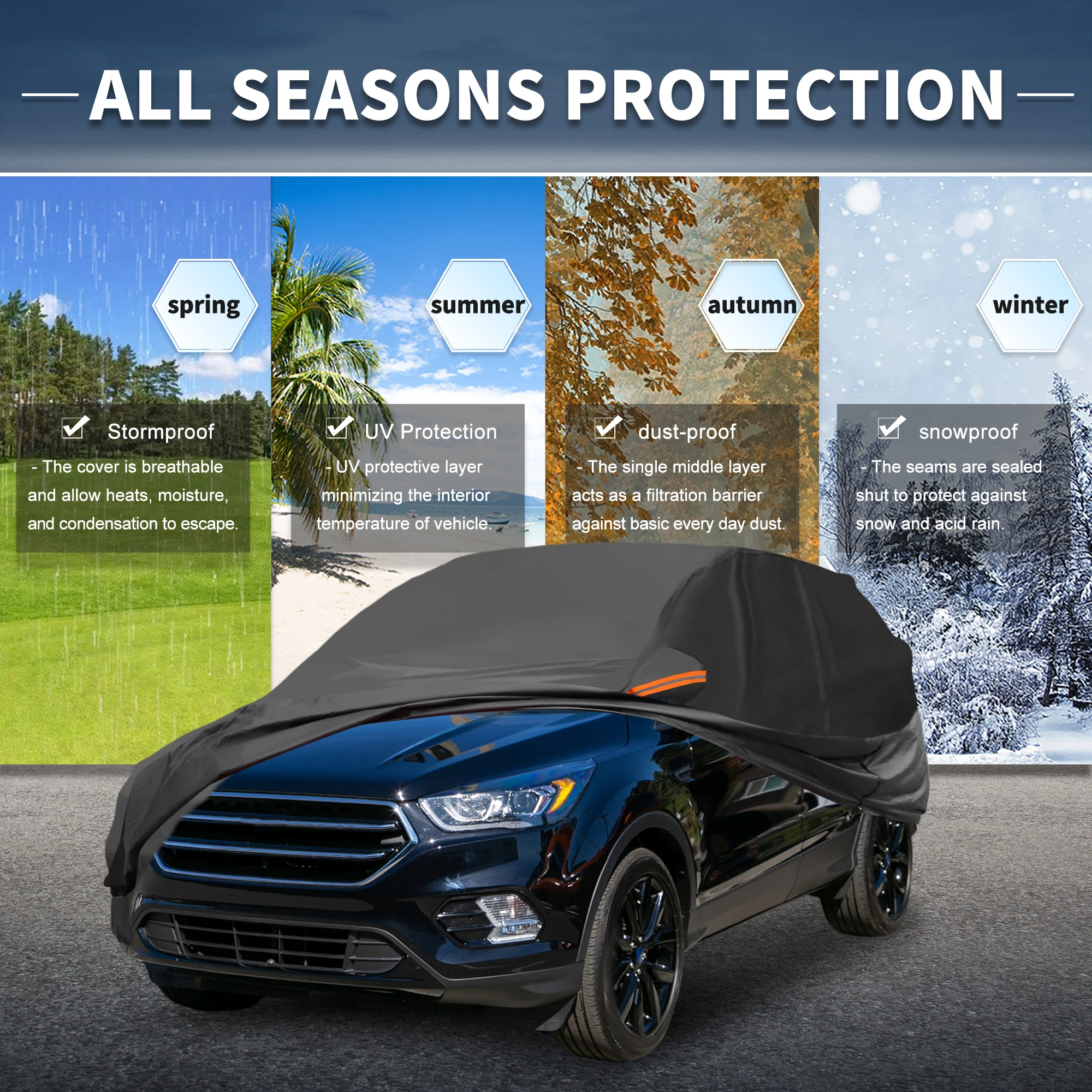 

UXCELL for Ford Escape 210D-PU Outdoor Full Car Cover All Weather Windproof Sun Rain Snow Protection with Driver Door Zipper