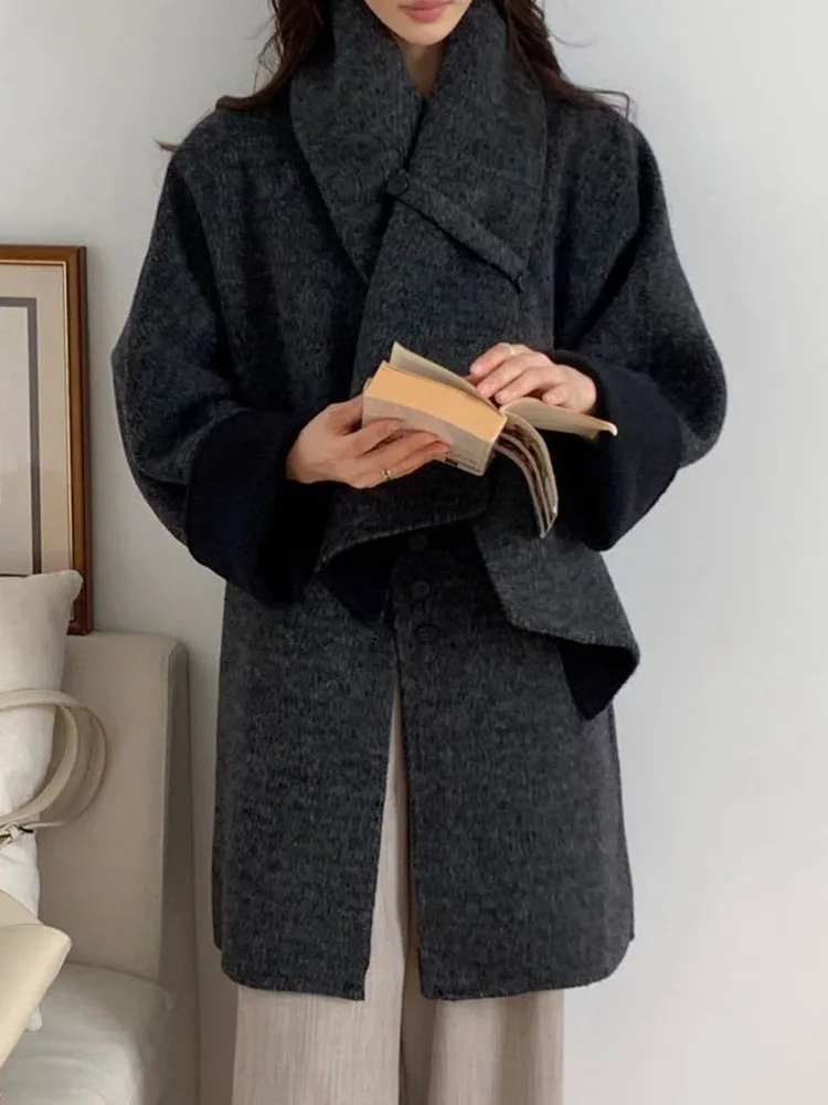 ZMEENNA Damen-Mantel aus Wollmischung mit Stehkragen, schicke, lockere Passform, Winterjacke mit Knopfleiste vorne und einzigartigem Kragendesign ZM3998