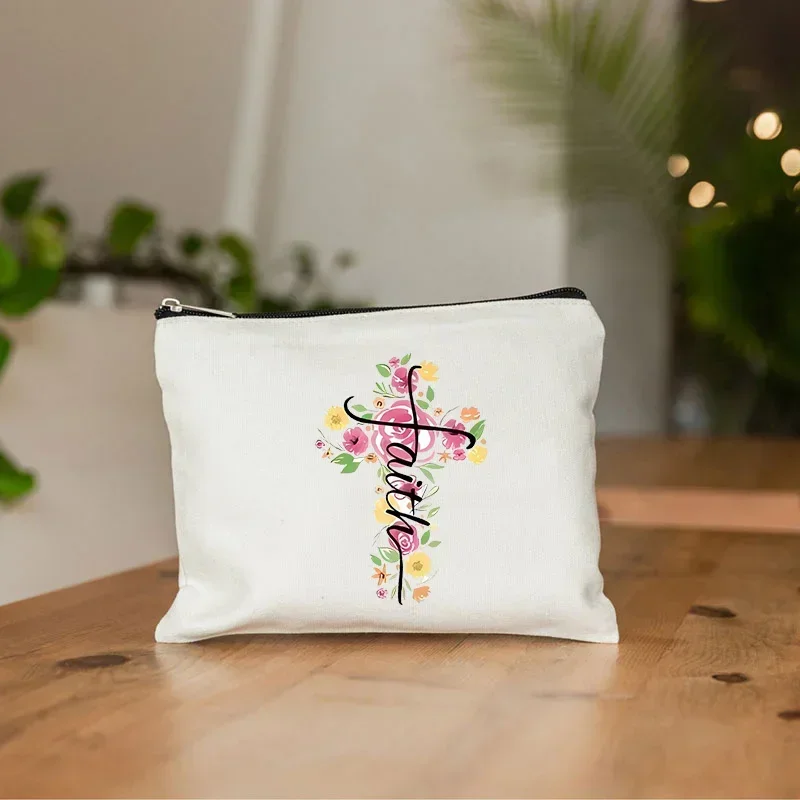 Butterfly Jesus Print Makeup Bag God Cross Pattern Zipper Cosmetic Pouch Bag Organizer Insert Handbag Organizer Pencil Case