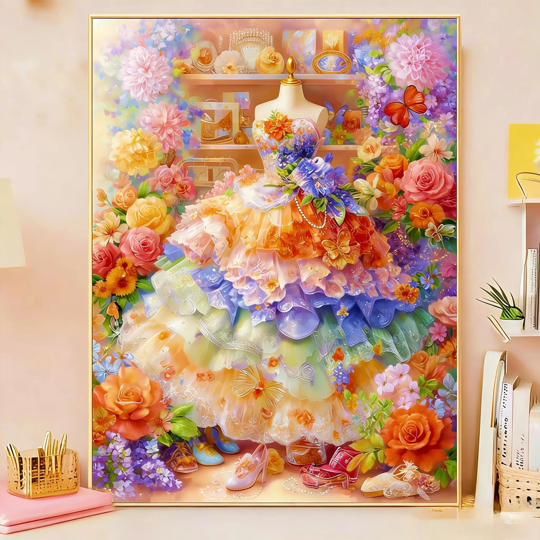 Handgefertigtes Diamant-Gemälde Quadratische Diamanten-Dekoration für Wohnzimmer Schlafzimmer Prinzessinnen-Kleiderschrank Hochzeitskleid