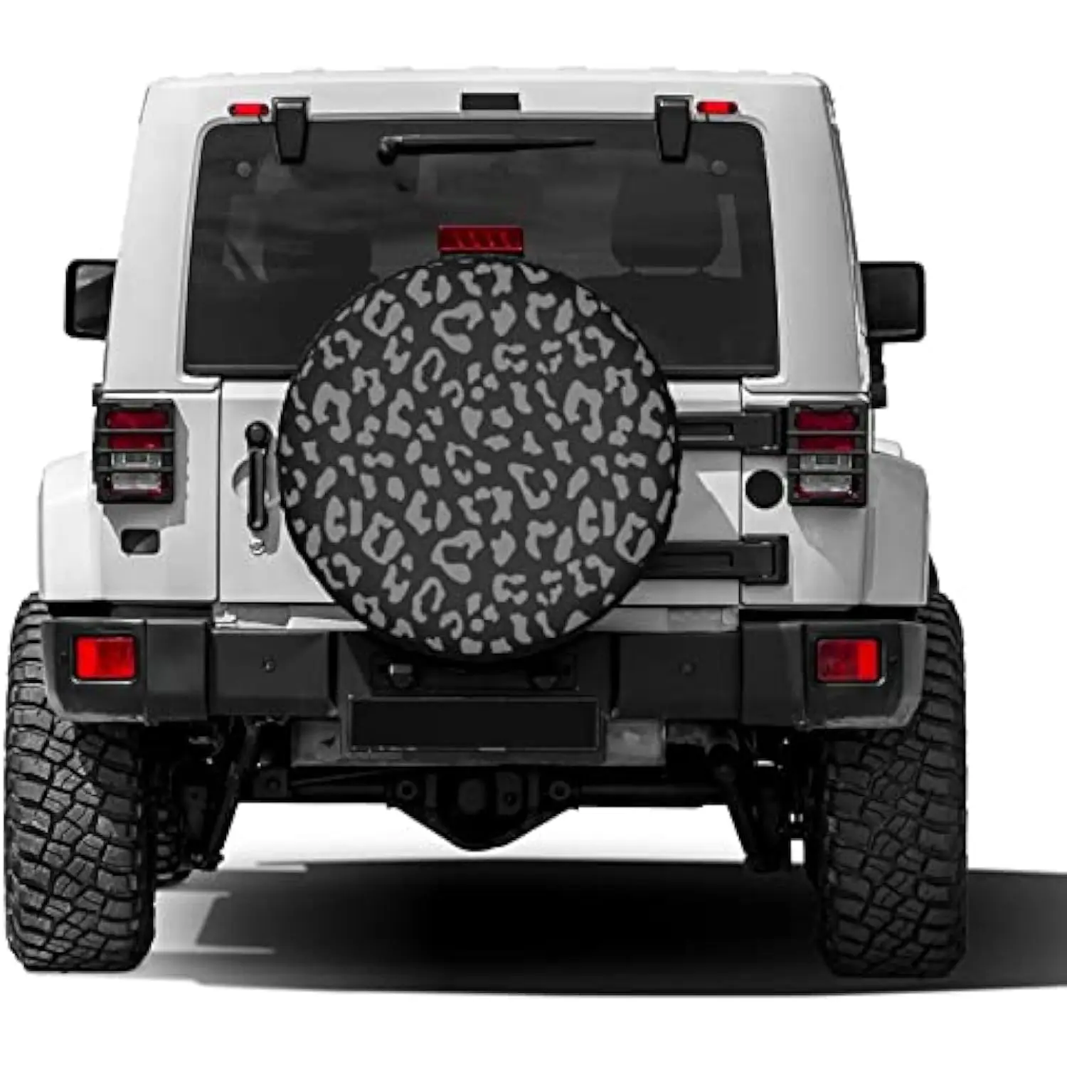 Leopard-Print-Spare-Tire-Cover-Gray-on-Black-Polyester-Fiber-RV-SUV-Wheel-Protector-Trailer-Cover